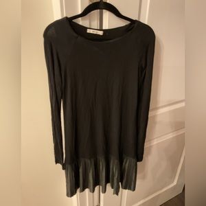 Stretchy black dress to grey skirt